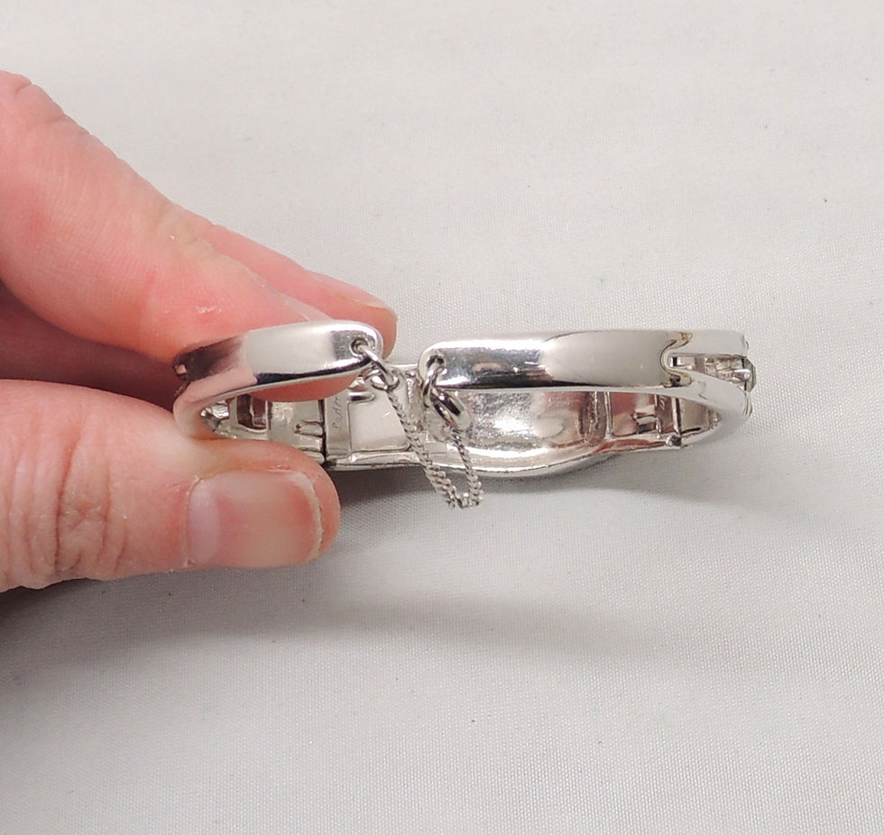 Thumbnail: Vintage 1950s Signed Ledo Rhodium Plated Clear Rhinestone Cuff Bracelet