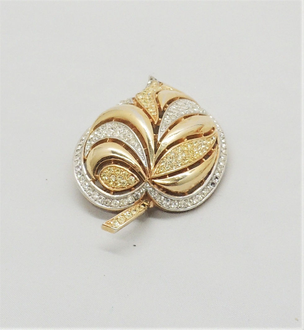 Thumbnail: Vintage 1960s Signed Crown Trifari Pave Leaf Brooch