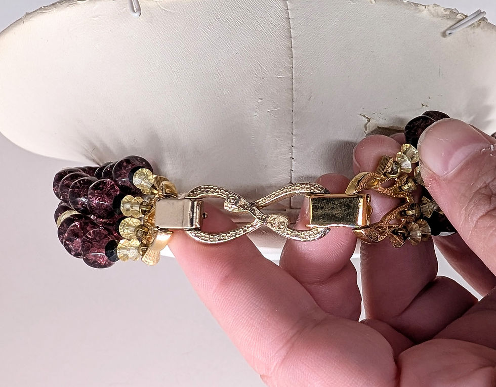 Thumbnail: Vintage 1960s Signed Boucher Multi-Strand Beaded Faux-Amethyst Necklace