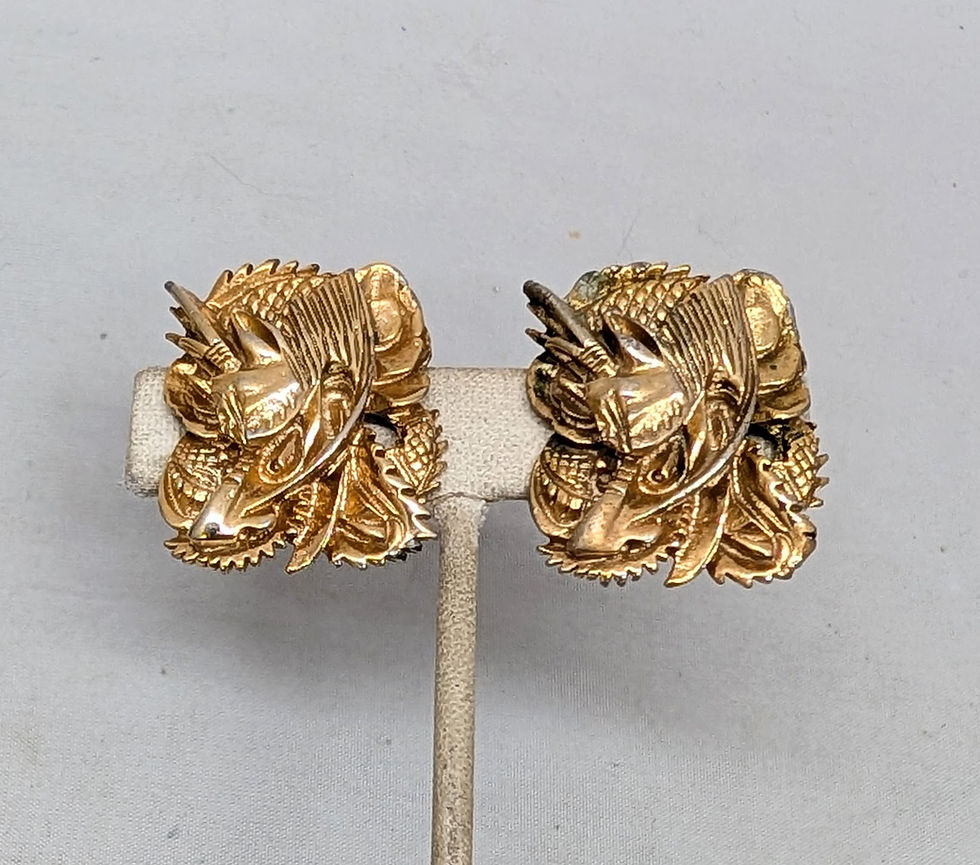Thumbnail: Vintage 1972 Signed Napier Goldtone Manchu Dragon Clip Earrings
