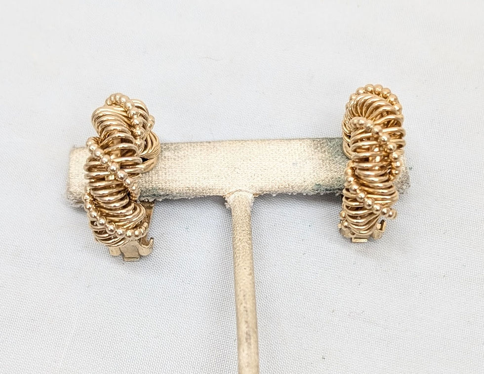 Thumbnail: Vintage Signed Napier Looped Wire With Beaded Wrap Half Hoop Clip Earrings