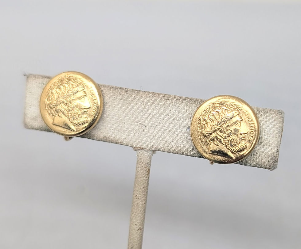 Thumbnail: Vintage Signed Napier Goldtone Dionysus Clip Earrings, 1980