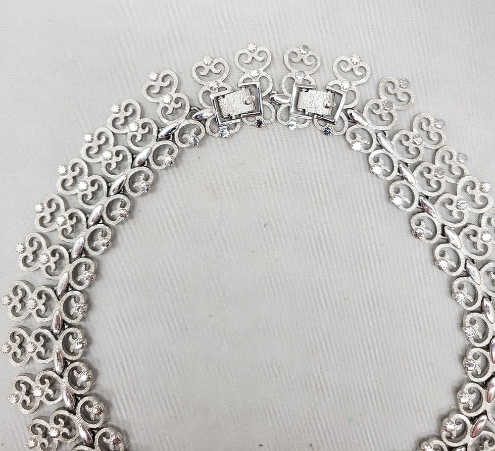 Thumbnail: Vintage Signed Monet Rhodium Plated Filigree Collar Necklace, 1965