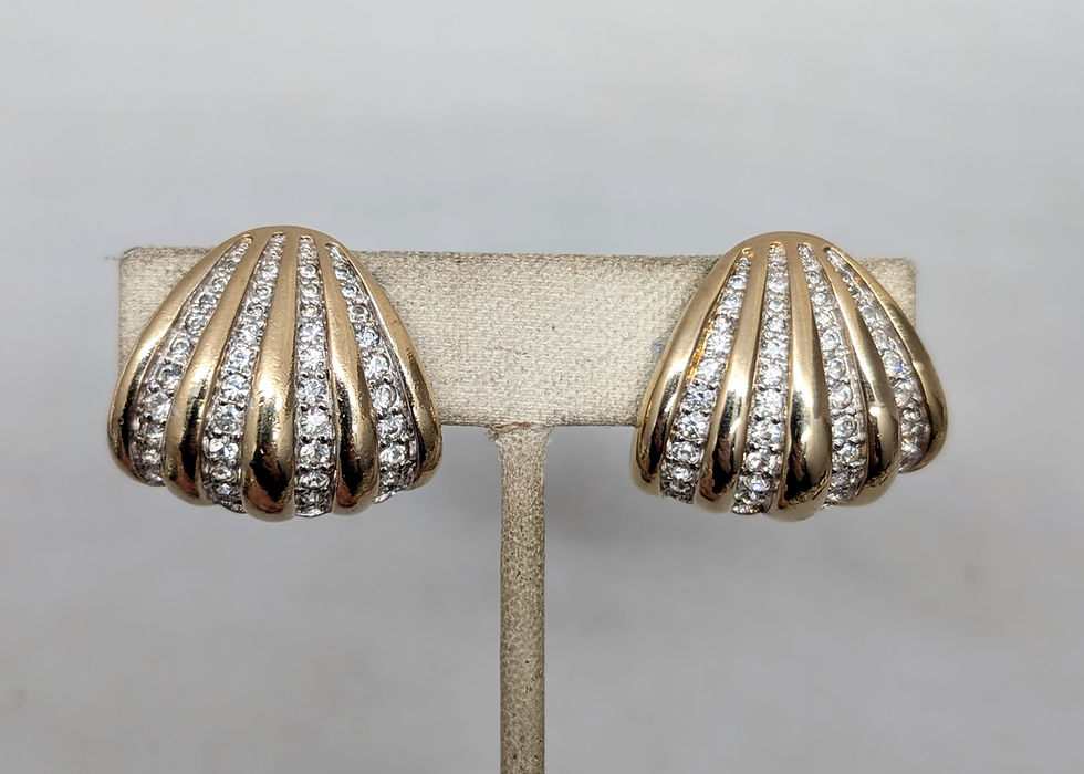 Thumbnail: Vintage 1980s Signed Panetta Goldtone Clear Rhinestone Clip Earrings
