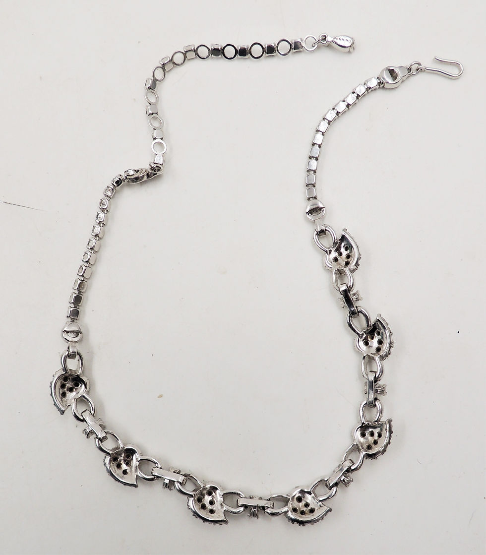 Thumbnail: Vintage Pennino Rhodium Plated  Pave Clear Rhinestone Leaves Necklace