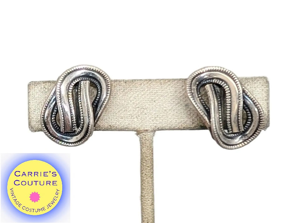 Vintage 1950s Signed Napier Silvertone Knot Clip Earrings
