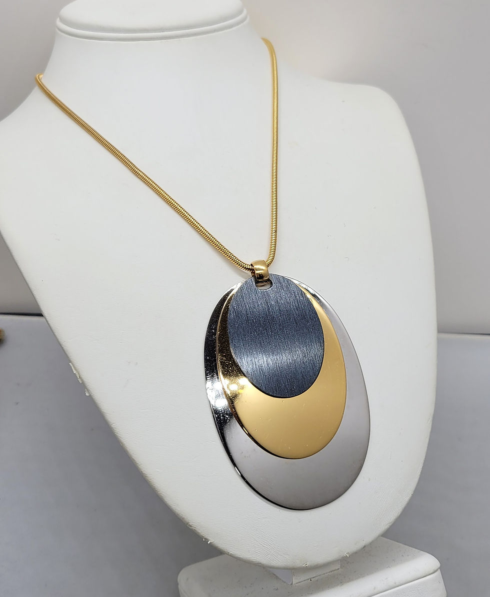 Thumbnail: Vintage 1970s Signed Napier Modernist Oval Pendant Necklace