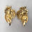 Thumbnail: Vintage 1960s Signed Crown Trifari Goldtone Cabochon Faux-Jade Clip Earrings