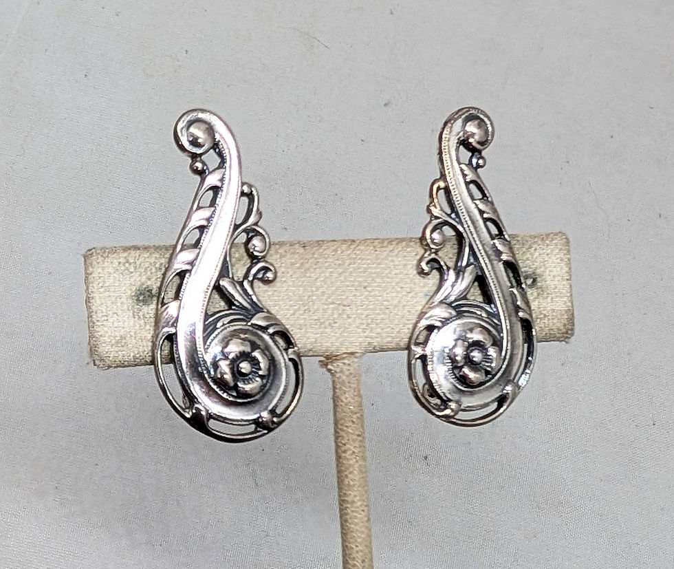 Thumbnail: Vintage 1954 Signed Napier Silvertone Floral Climber Clip Earrings
