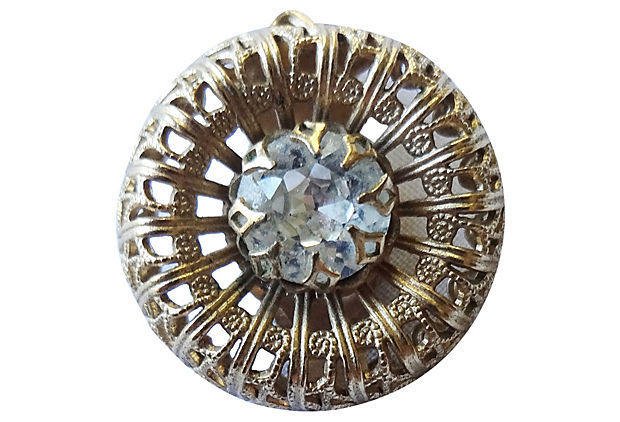 Thumbnail: Vintage 1950s Napier Goldtone Filigree Rhinestone Clip Earrings
