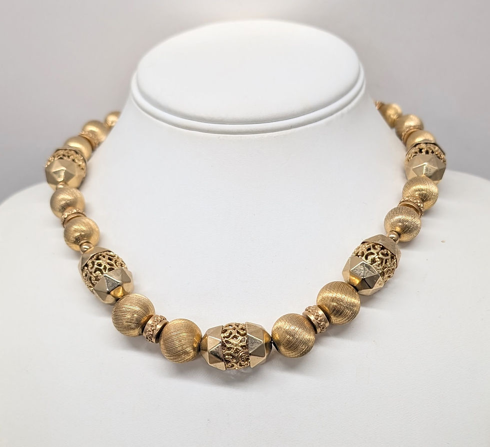 Thumbnail: Vintage 1960s Signed Monet Goldtone Chunky Beaded Necklace
