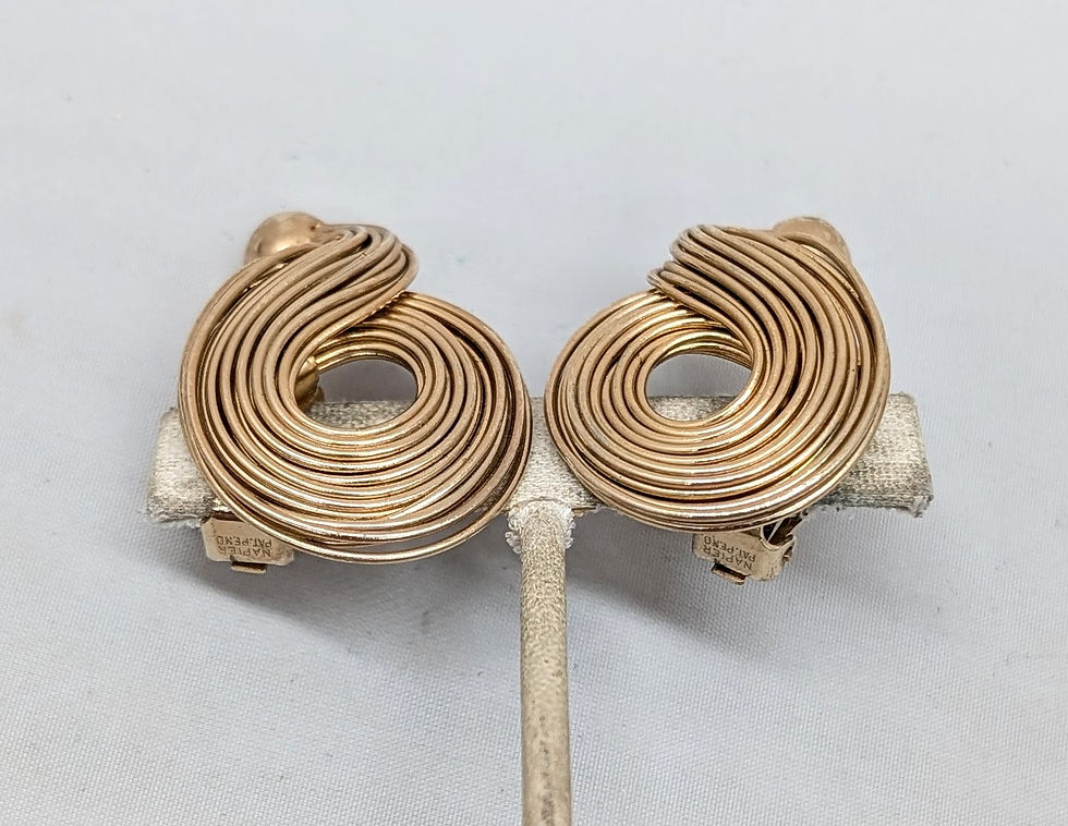 Thumbnail: Vintage 1957 Signed Napier Goldtone Wire Loop Clip Earrings