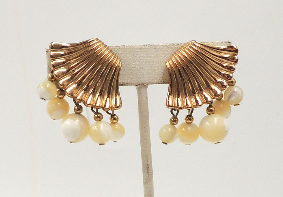 Thumbnail: Vintage 1960s Napier Iridescent Beaded Dangle Clip Earrings