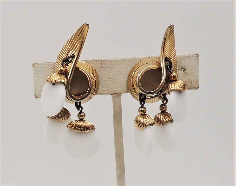 Thumbnail: 1950s Napier Book Piece White Resin Dangle Clip Earrings