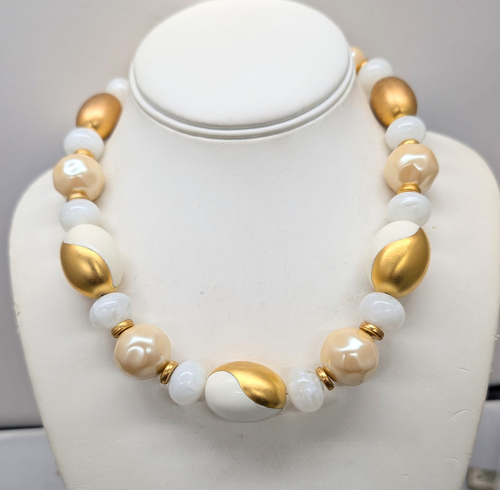 Thumbnail: Vintage 1980s Signed Givenchy White & Gold Ying Yang Beaded Necklace