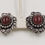 Thumbnail: Vintage 1960s Signed Napier Silvertone Faux-Carnelian Cabochon Clip Earrings