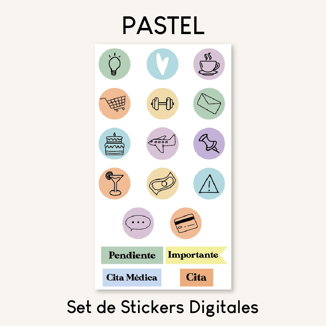 Set de Stickers Digitales Pastel