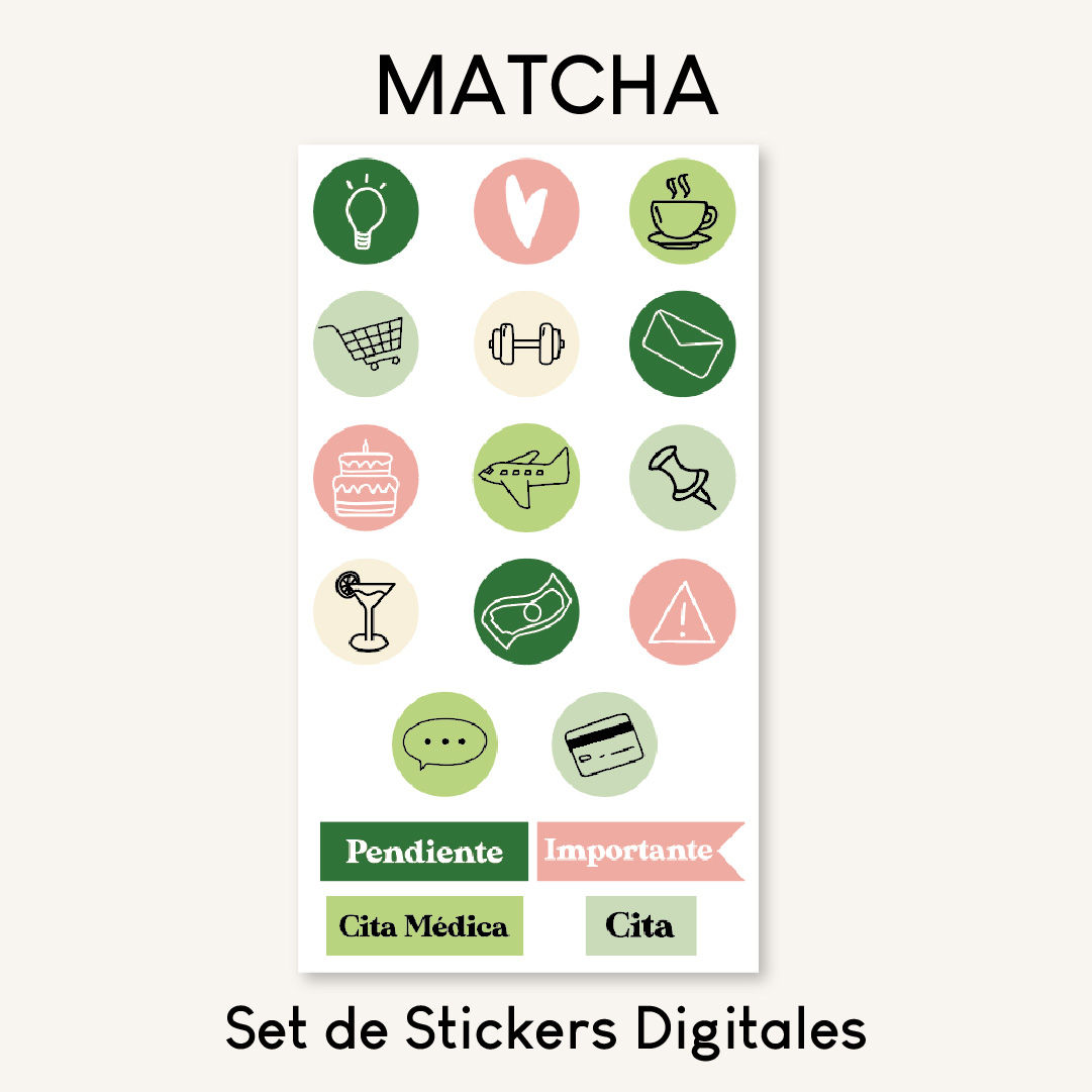 Set de Stickers Digitales Matcha