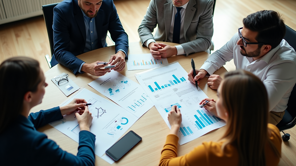 High angle view of a marketing team brainstorming brand strategy