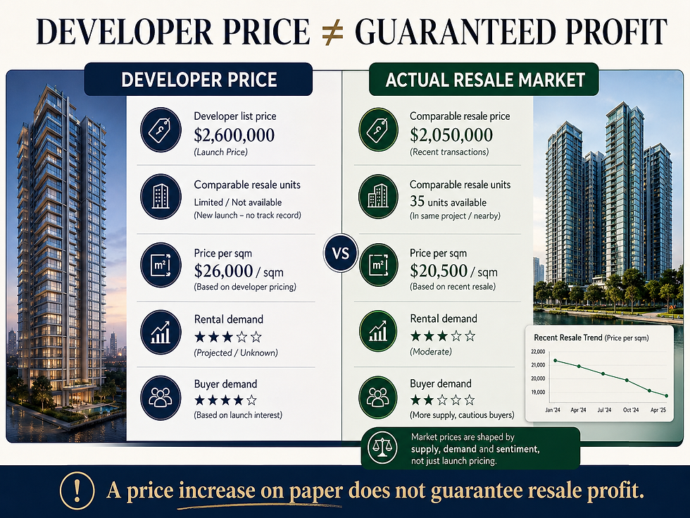 Pre-selling condo developer price versus resale market value