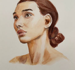 Detailed watercolor portrait focusing on human skin tones and facial features