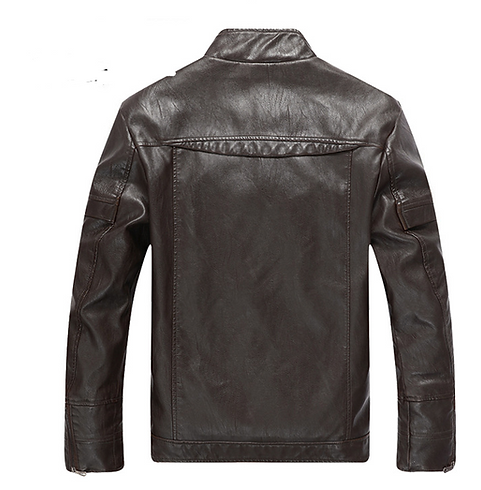 Men's PU Leather Jacket with Stand Collar