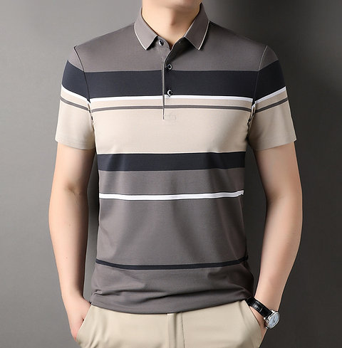 2023 Striped Short Sleeve Polo Shirt for Men