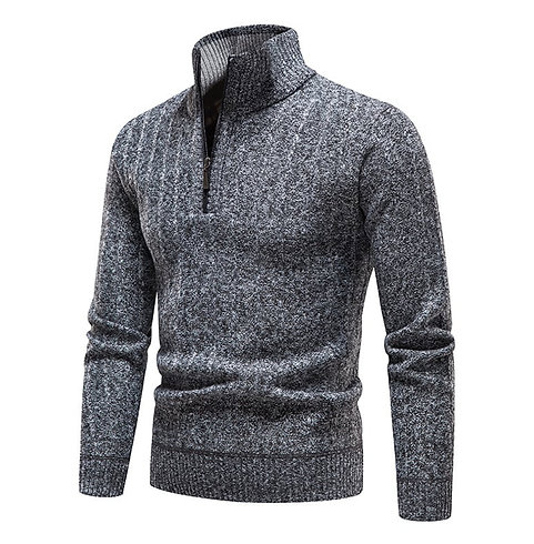 Men's Striped Fleece Stand Collar Pullover Sweater