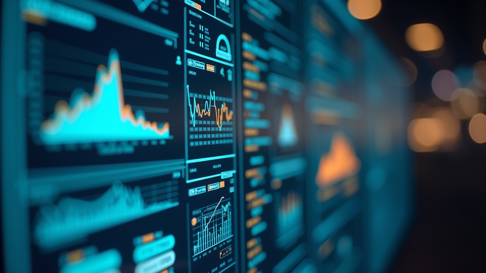 Eye-level view of a futuristic AI interface displaying data analytics