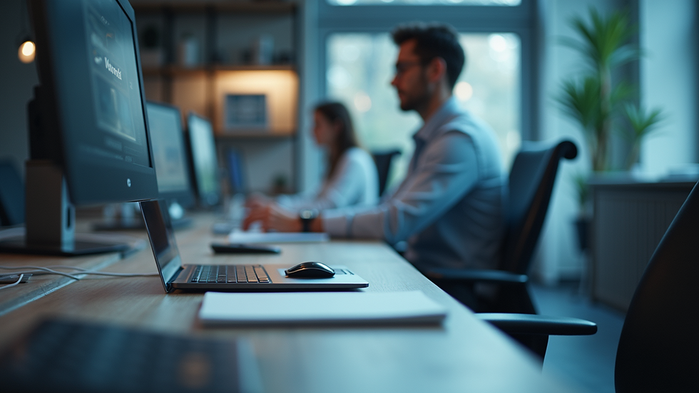 Eye-level view of a modern workspace with advanced technology