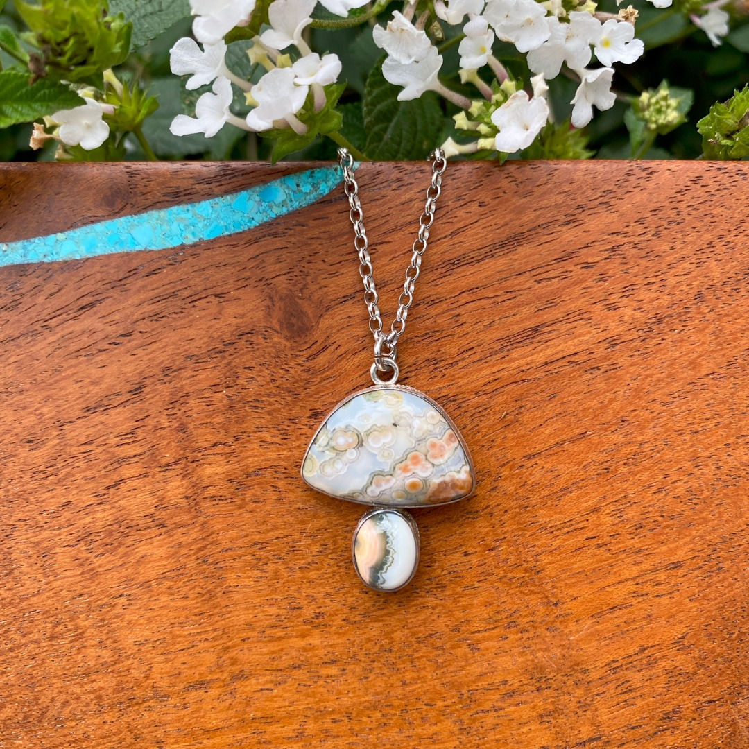 Pink White Mushroom Pendant & Necklace