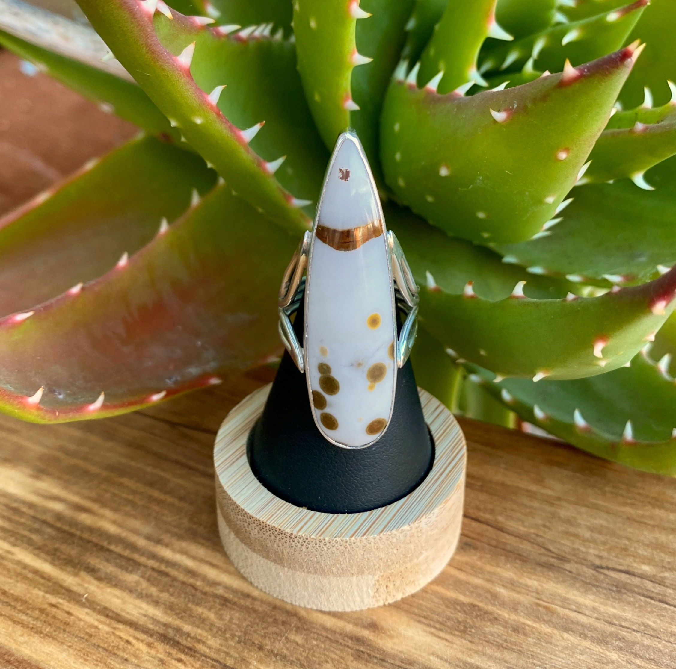 White Polka-dot Talon Ring