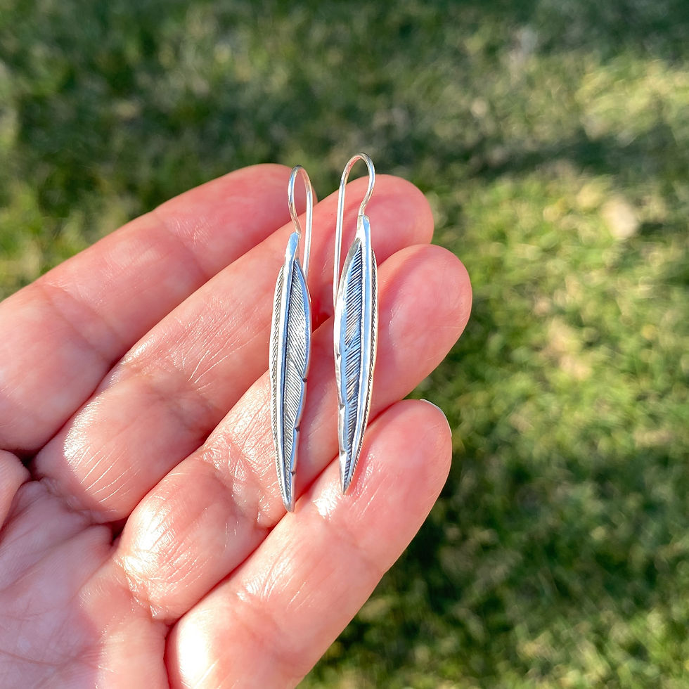 Thumbnail: Silver Feather Dangle Earrings
