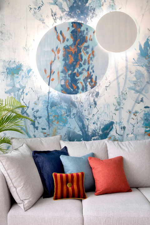 Interior design zona giorno blu profondo appartamento 80 mq Torino