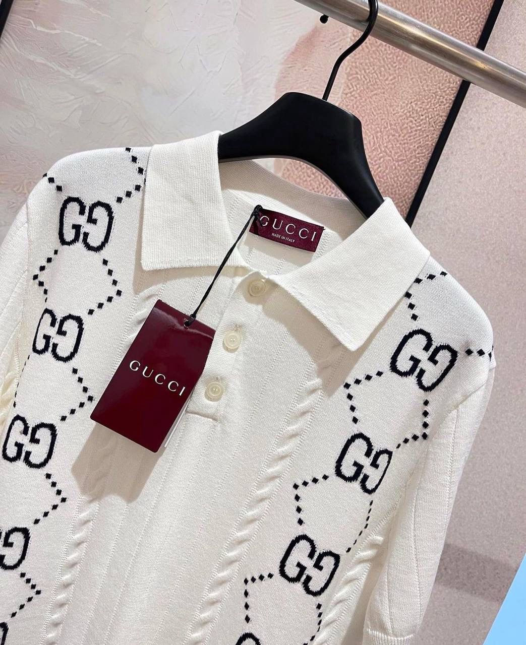 Gucci Cotton knit polo top with GG intarsia T-Shirt