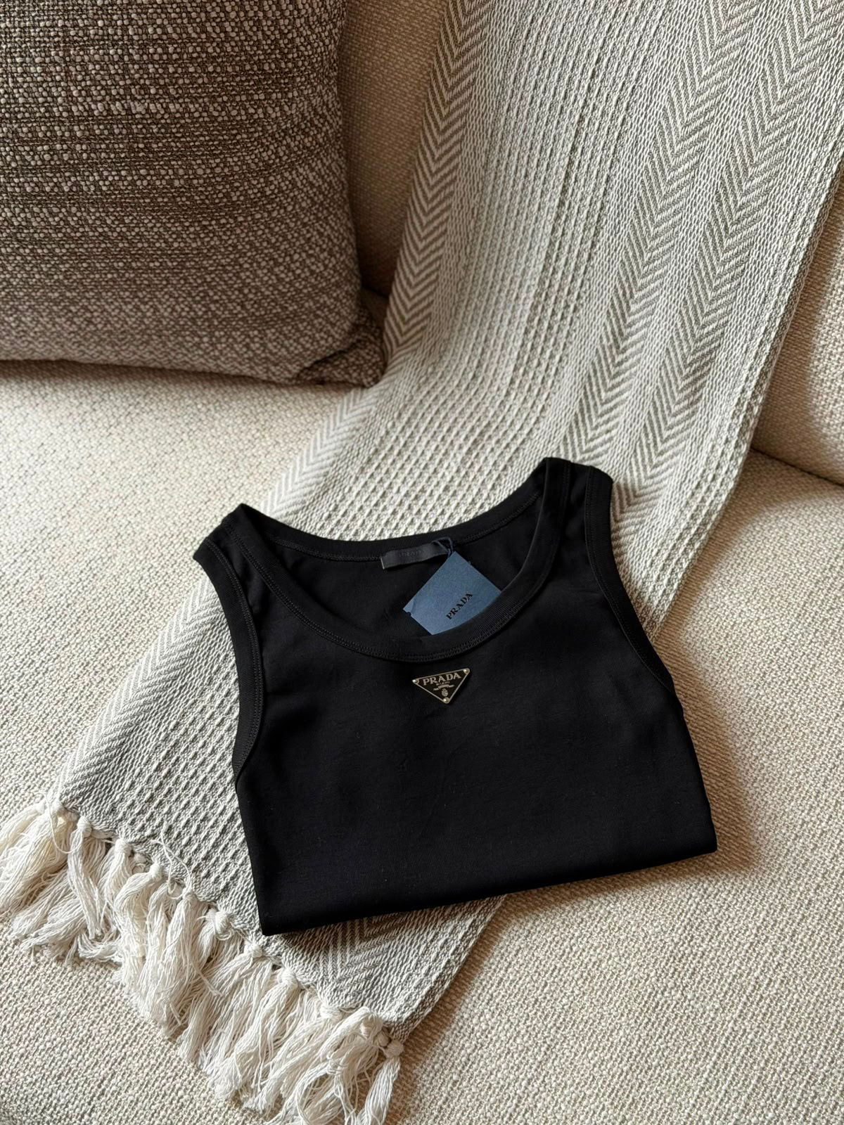 Prada Triangle-Logo Cotton Tank Top