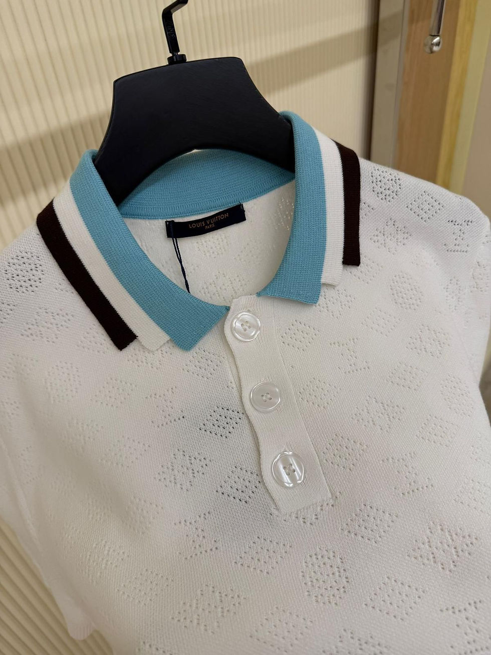 Thumbnail: Lv Monogram Pointelle Short- Consulter Sleeved Cotton Polo