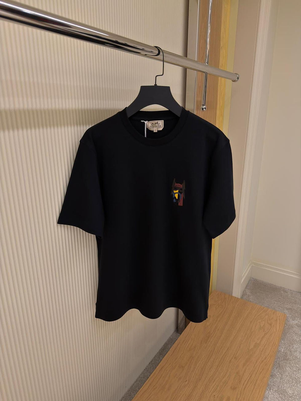 Thumbnail: Hermes Men's Super H Cuir T-Shirt Vert de Gris Cotton Leather Patch L