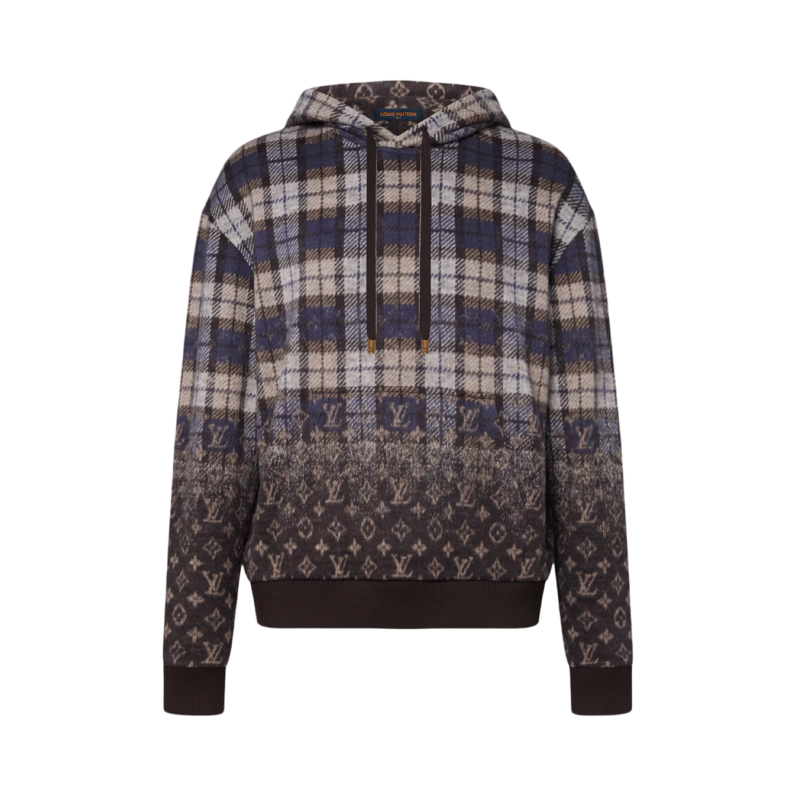 Lv Monogram Faded Plaid Hoodie