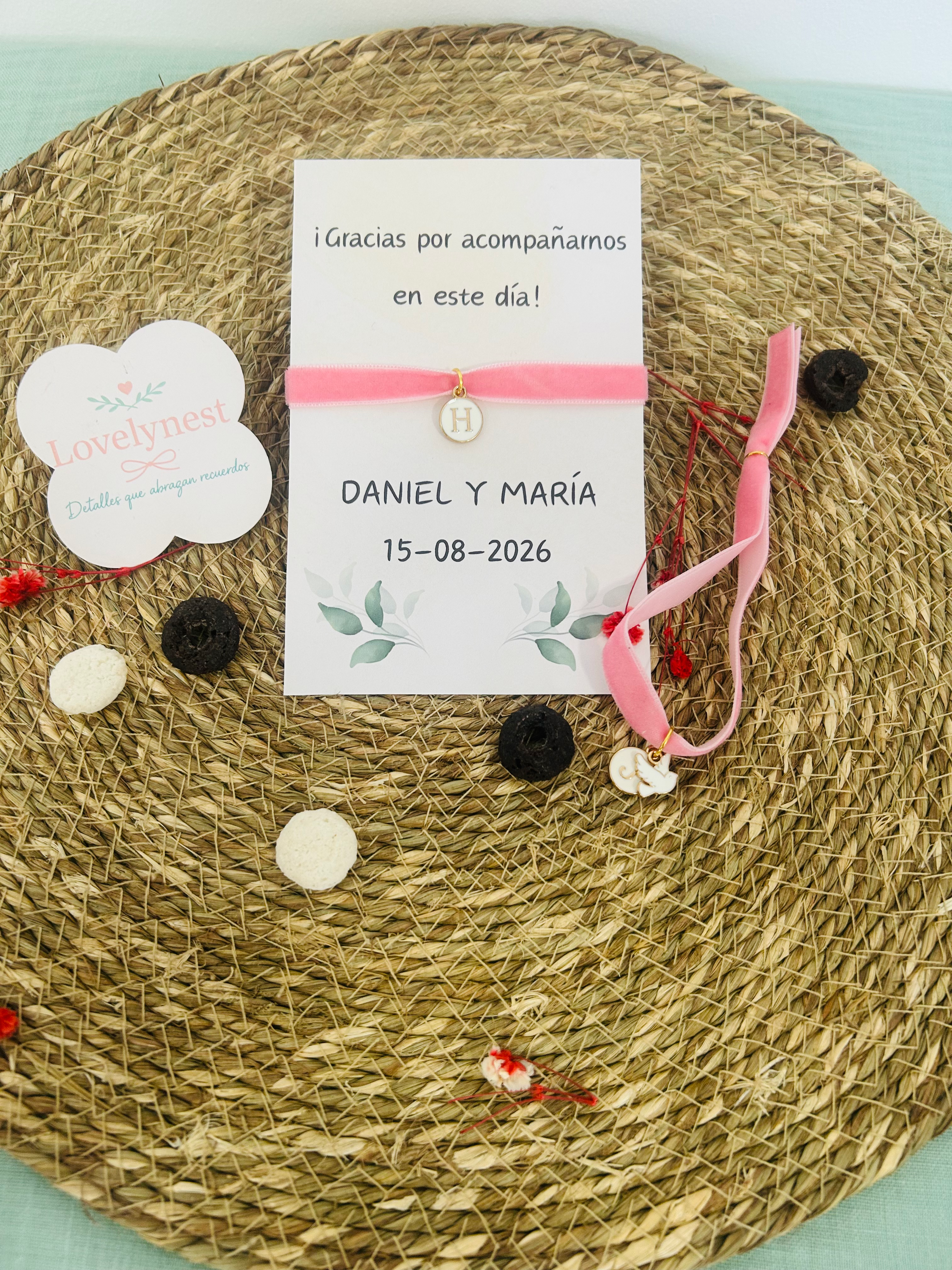 Pulsera de Terciopelo con Charm Boda Personalizada