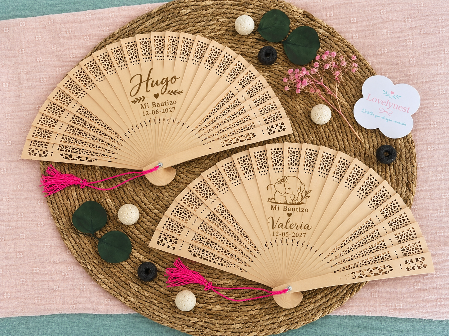 Abanico de Madera de Bautizo Personalizado