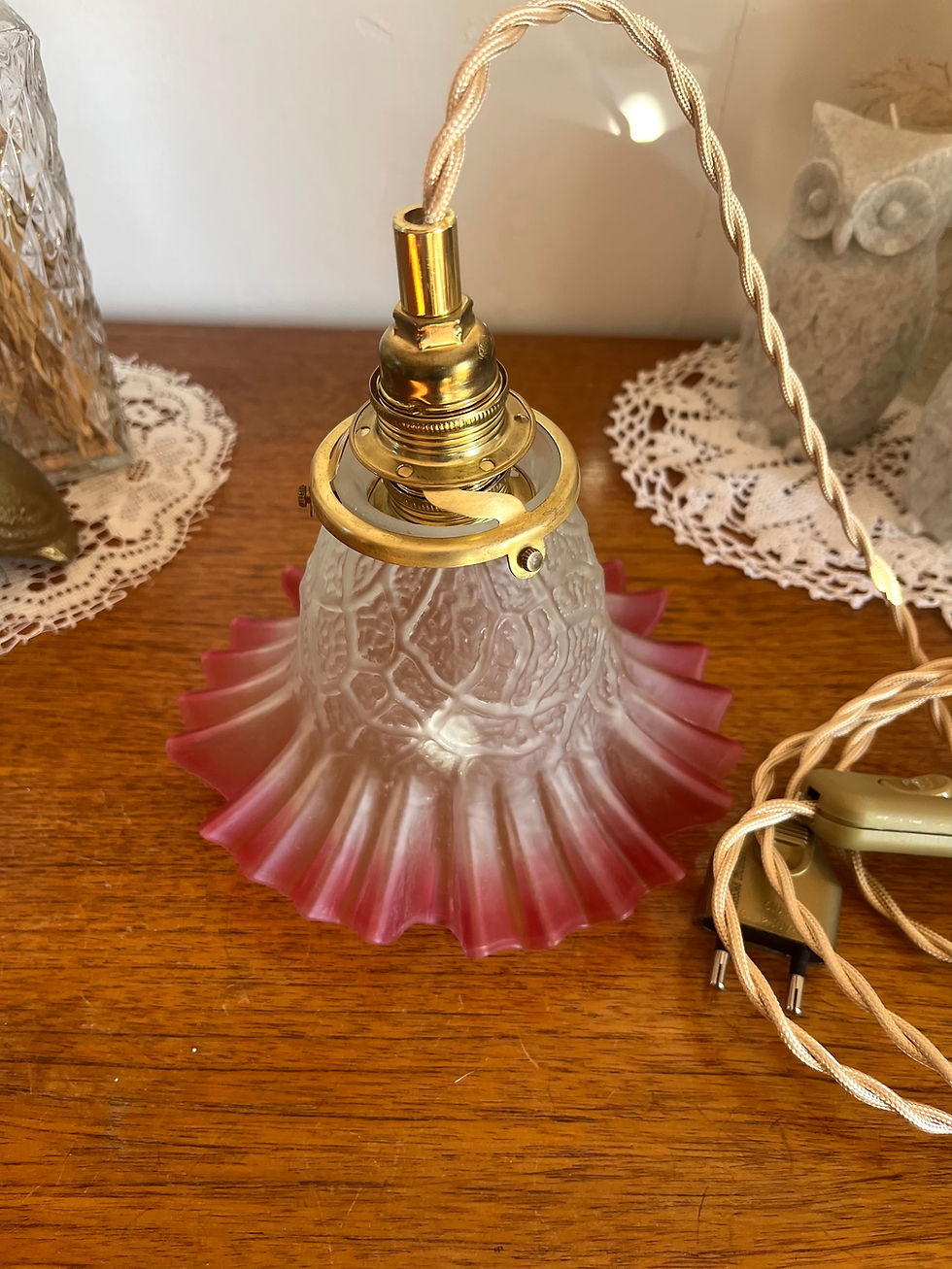 globe ancien en verre dépolie rose vintage baladeuse griffe ancienne