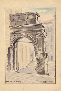 Sketch  postcard Via Del Trionfo, Artist B.Krutiev 1951