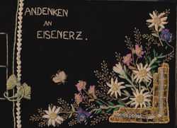 Cover of photo album 'Memories of Eisenerz' given to Clare McMurray on leaving the camp 1948