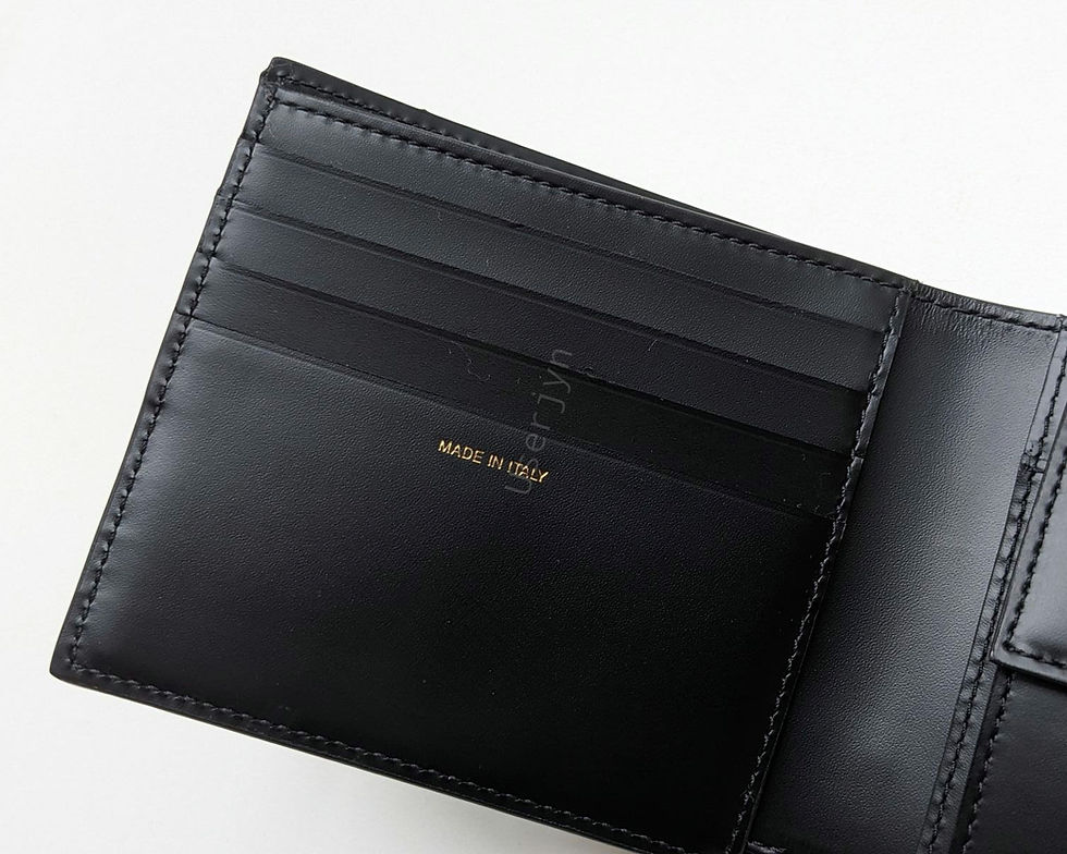 縮圖：Open black leather wallet with card slots, 'MADE IN ITALY'