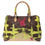 Thumbnail: Designer handbag with colorful graffiti art design and a tan leather handle.
