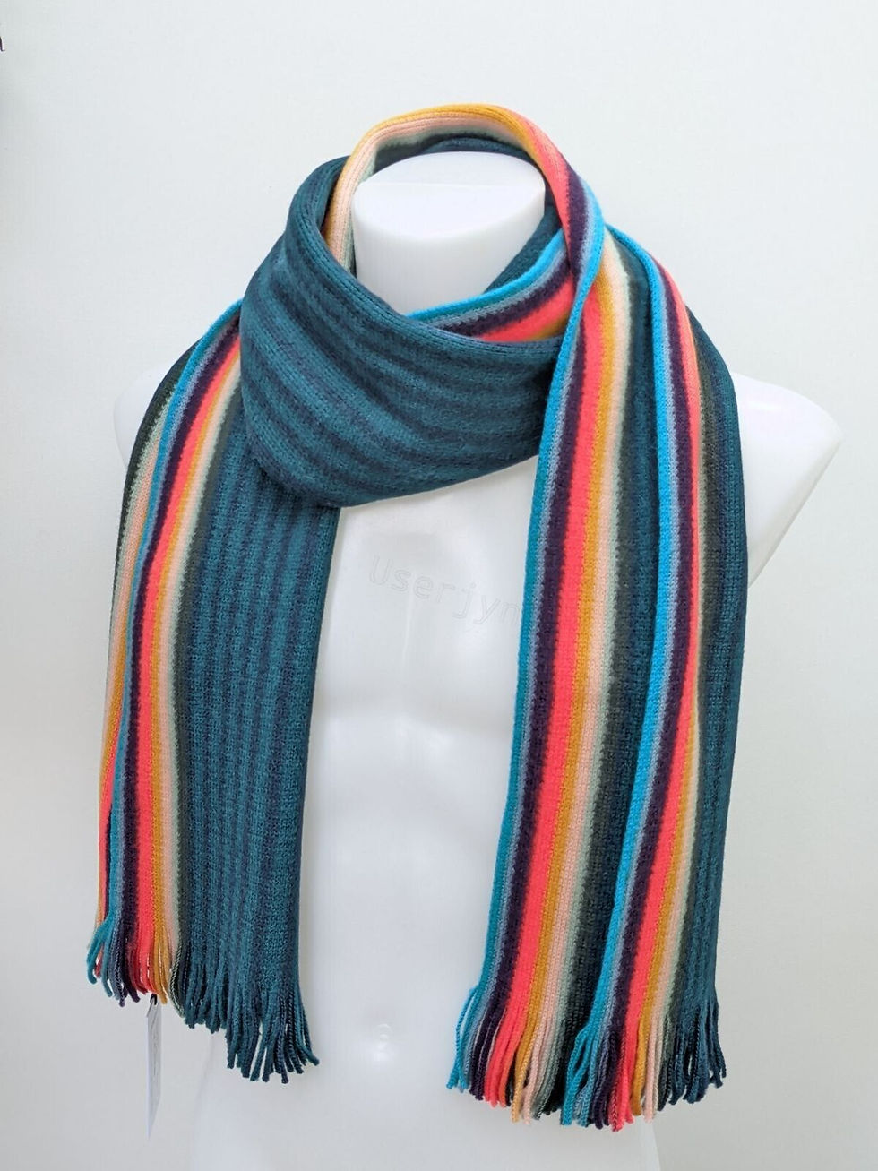 縮圖：Paul Smith Women's Artist Stripe Green Wool Scarf when worn