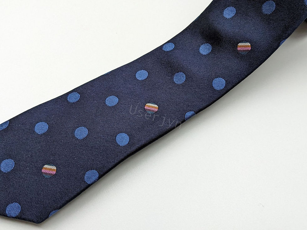 Thumbnail: Paul Smith Men's Artist Stripe Polka Dot Silk Narrow navy Tie close view
