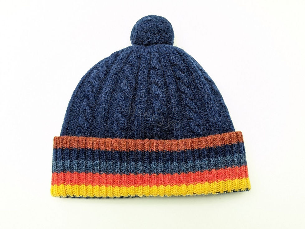 縮圖：Paul Smith Men's Artist Stripe Navy Cable Knit Beanie Hat back view