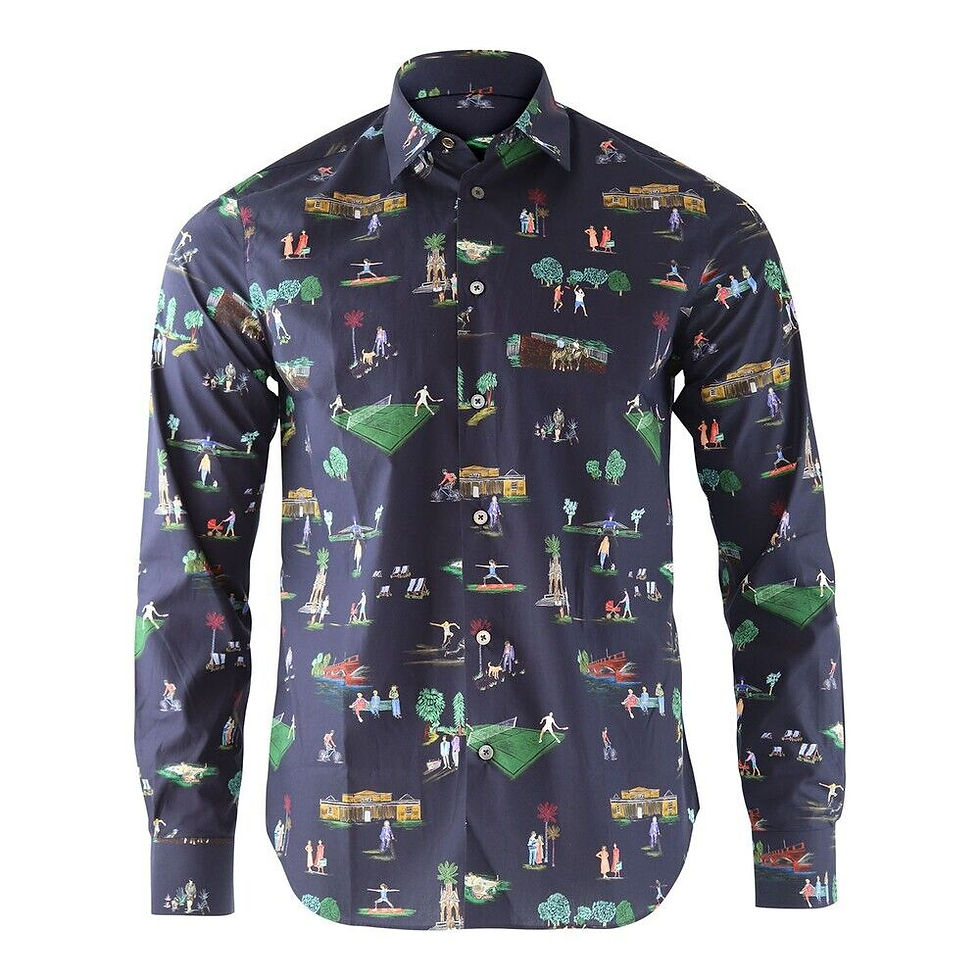 縮圖：Paul Smith Men's London Park Navy Cotton Shirt front view